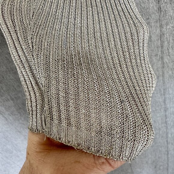 90s Vintage Gap Silver Metallic V Neck Button Up Ribbed Knit Cardigan Size M - Picture 8 of 14